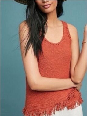 Anthropologie- Akemi + Kin Rust Fringe Knit Sweater Tank Top